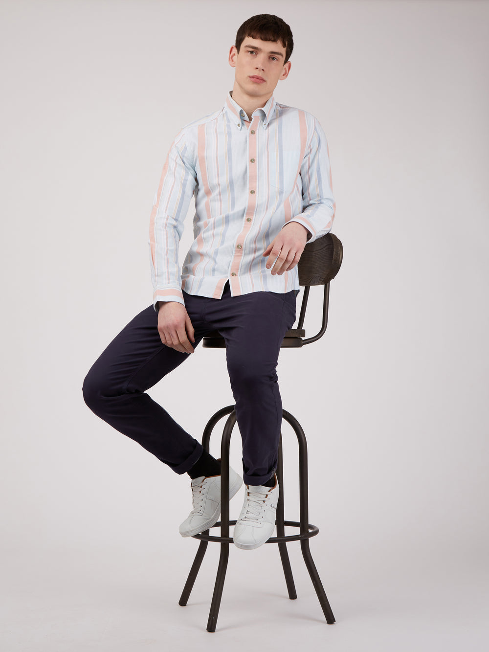 Camisas Ben Sherman The Oxford Ivy Stripe Long-Sleeve Azules | 123-KICULV