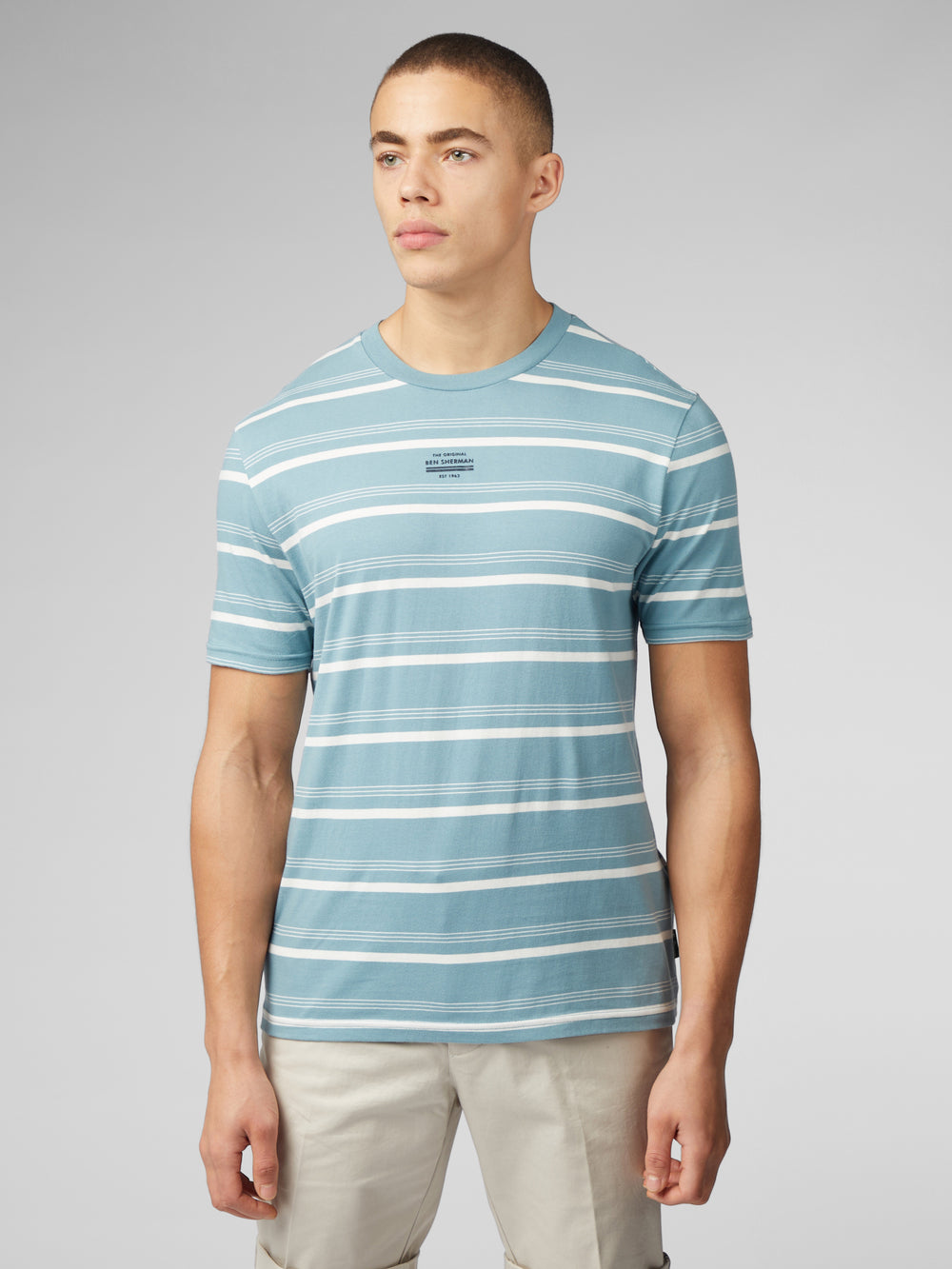 Camiseta Ben Sherman Fine Stripe Azules | 629-WTOBMD