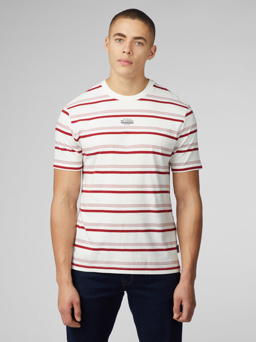 Camiseta Ben Sherman Signature Fine Stripe Blancas | 124-YDJLPS