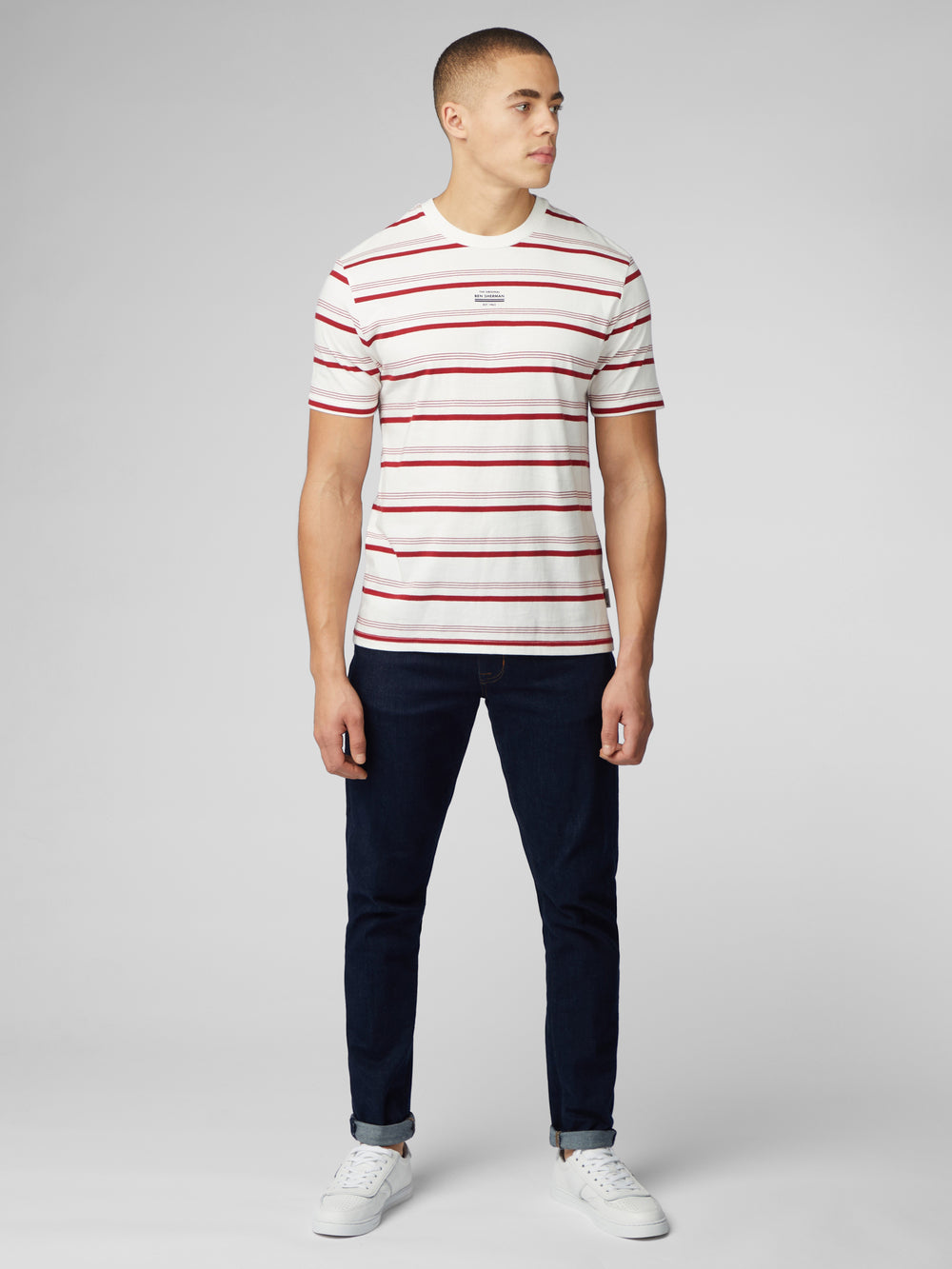 Camiseta Ben Sherman Signature Fine Stripe Blancas | 124-YDJLPS