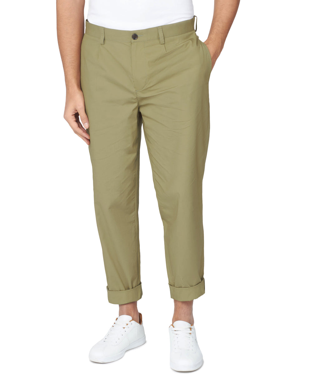 Pantalon Ben Sherman Poplin Relaxed-Taper Pleated Verde Oliva | 754-CVRYQP