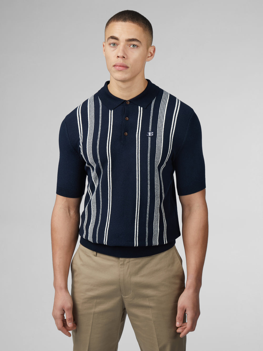 Prendas De Punto Ben Sherman B by Ben Sherman Crinkle Cotton Stripe Polo Azul Marino | 943-GZAKRM