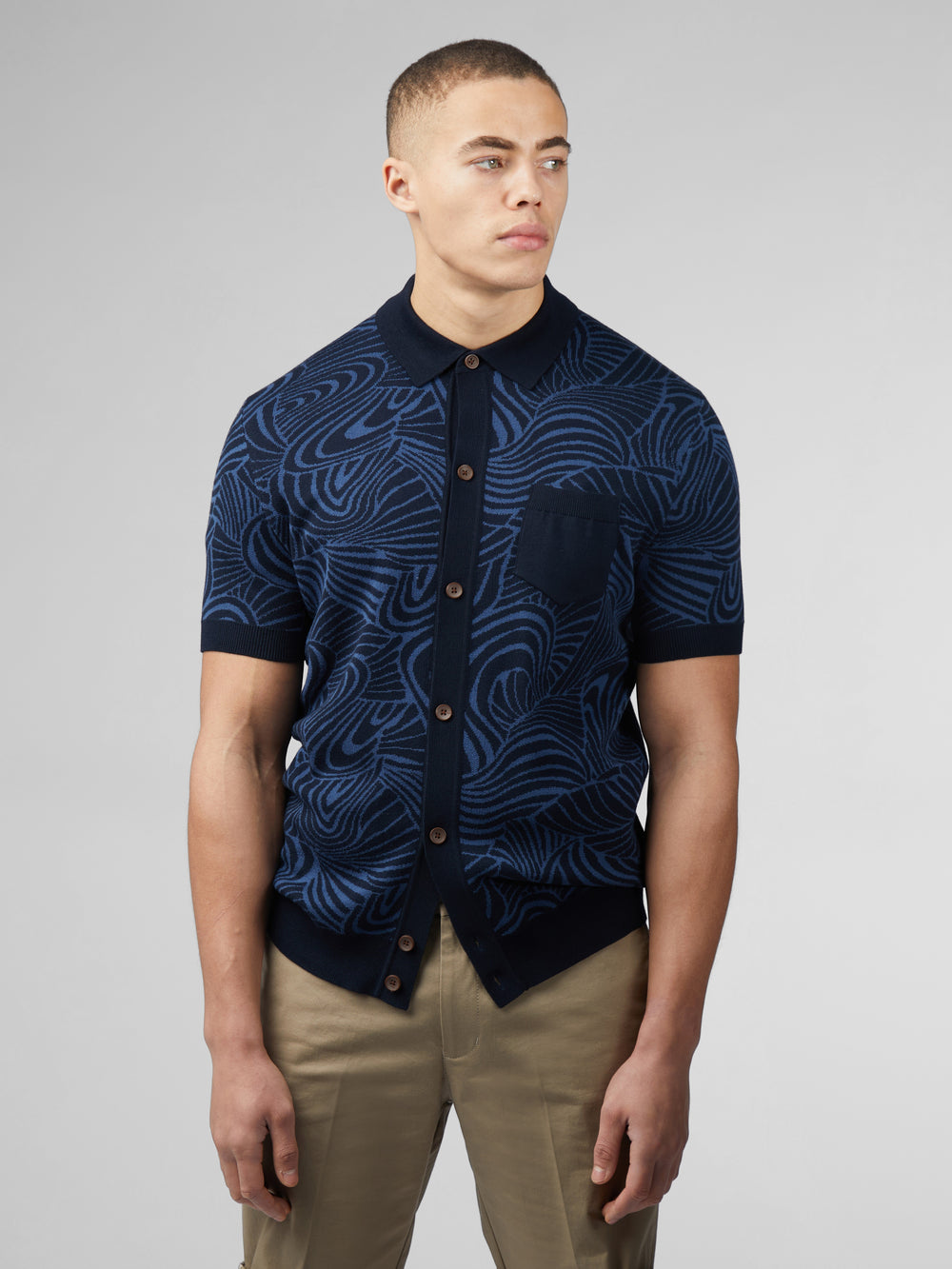 Prendas De Punto Ben Sherman B by Ben Sherman Swirl Jacquard Button Through Polo Azul Marino | 861-JSYPIB