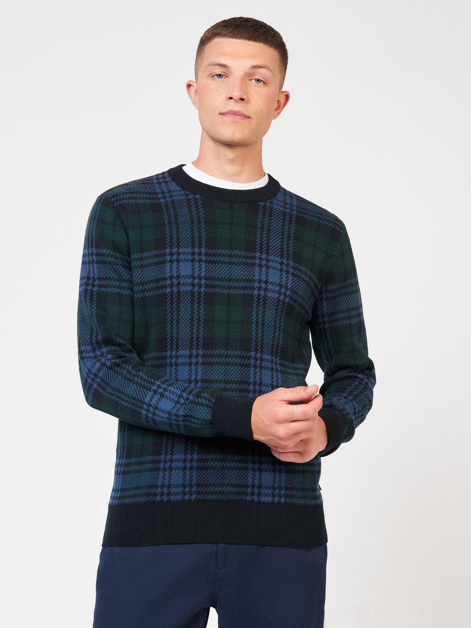 Prendas De Punto Ben Sherman Blackwatch Check Crewneck Negras | 376-FSMUCN