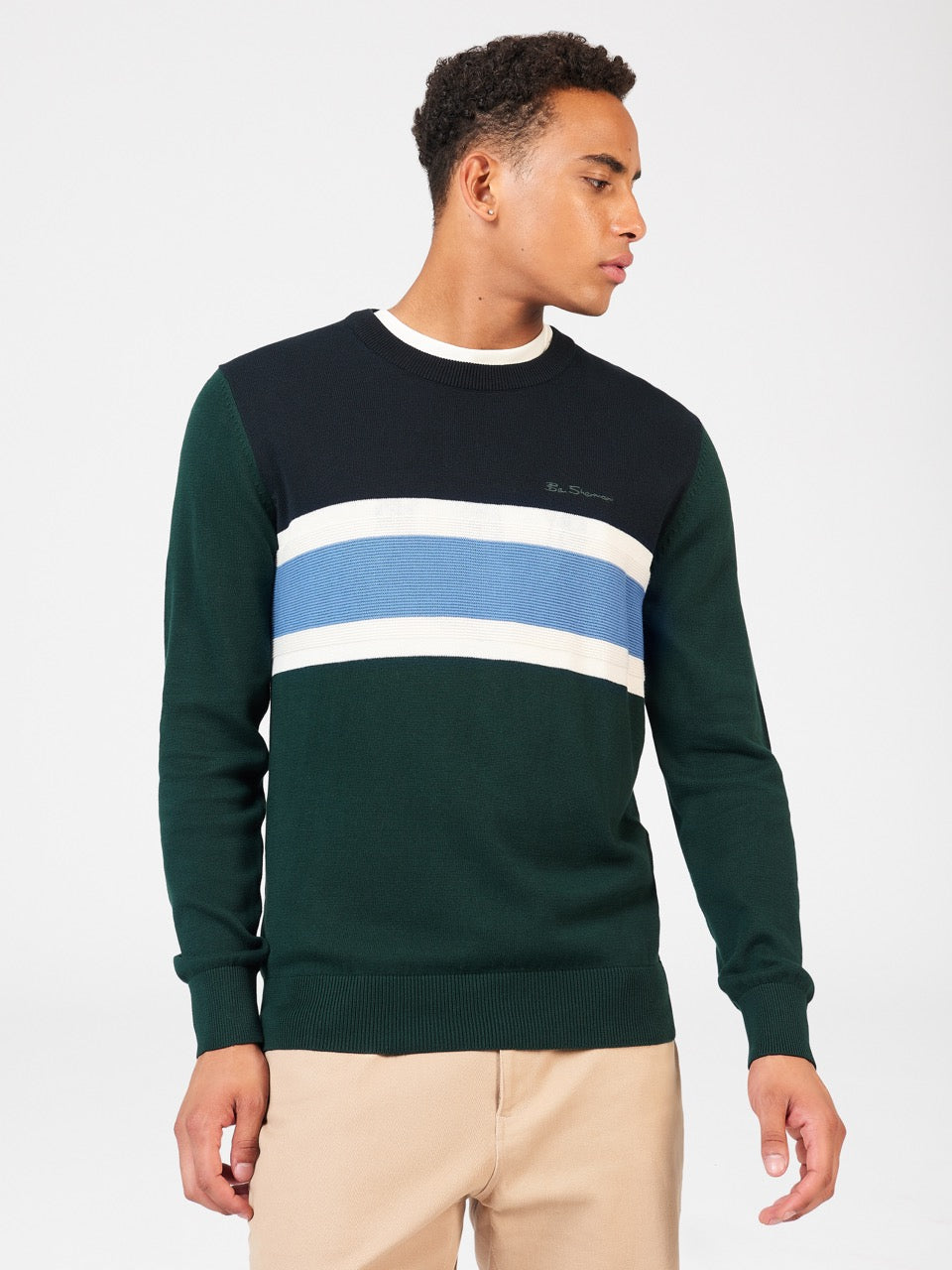 Prendas De Punto Ben Sherman Chest Stripe Crewneck Verde Oscuro | 897-KOAPCI