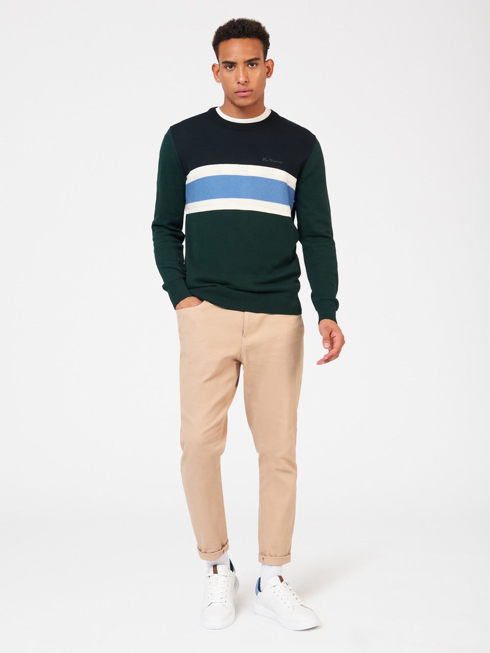 Prendas De Punto Ben Sherman Chest Stripe Crewneck Verde Oscuro | 897-KOAPCI