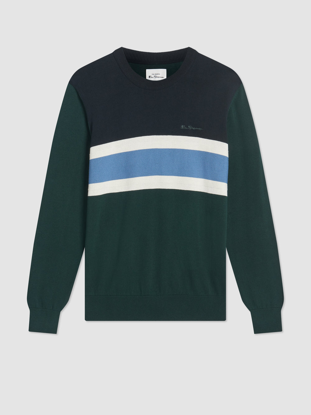 Prendas De Punto Ben Sherman Chest Stripe Crewneck Verde Oscuro | 897-KOAPCI