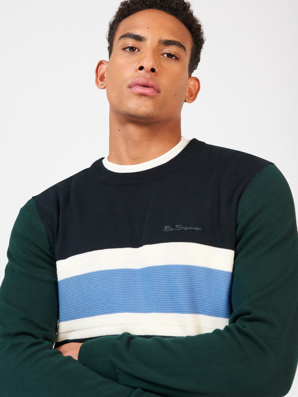 Prendas De Punto Ben Sherman Chest Stripe Crewneck Verde Oscuro | 897-KOAPCI