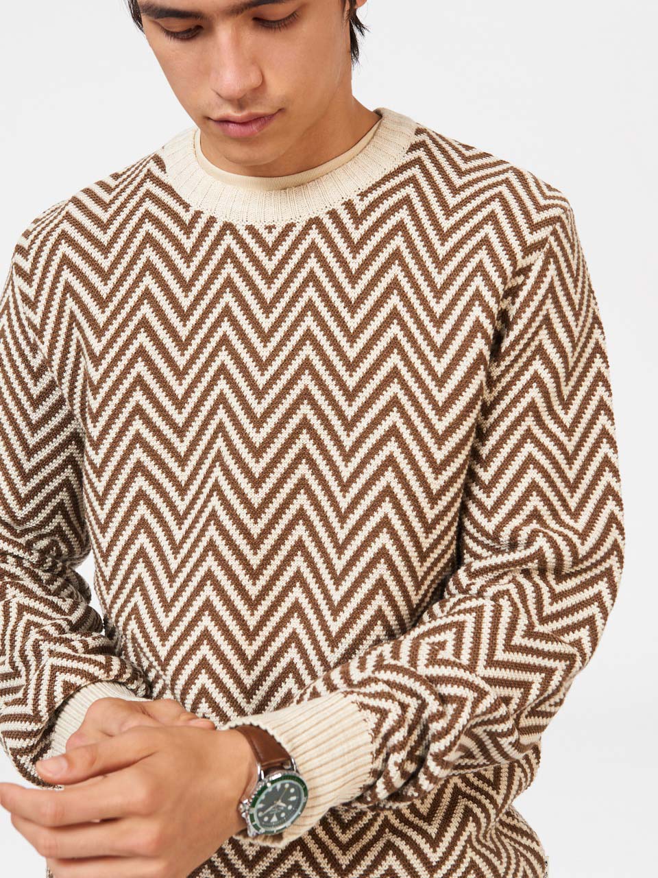 Prendas De Punto Ben Sherman Chevron Jacquard Crewneck Blancas | 384-YCJKQZ