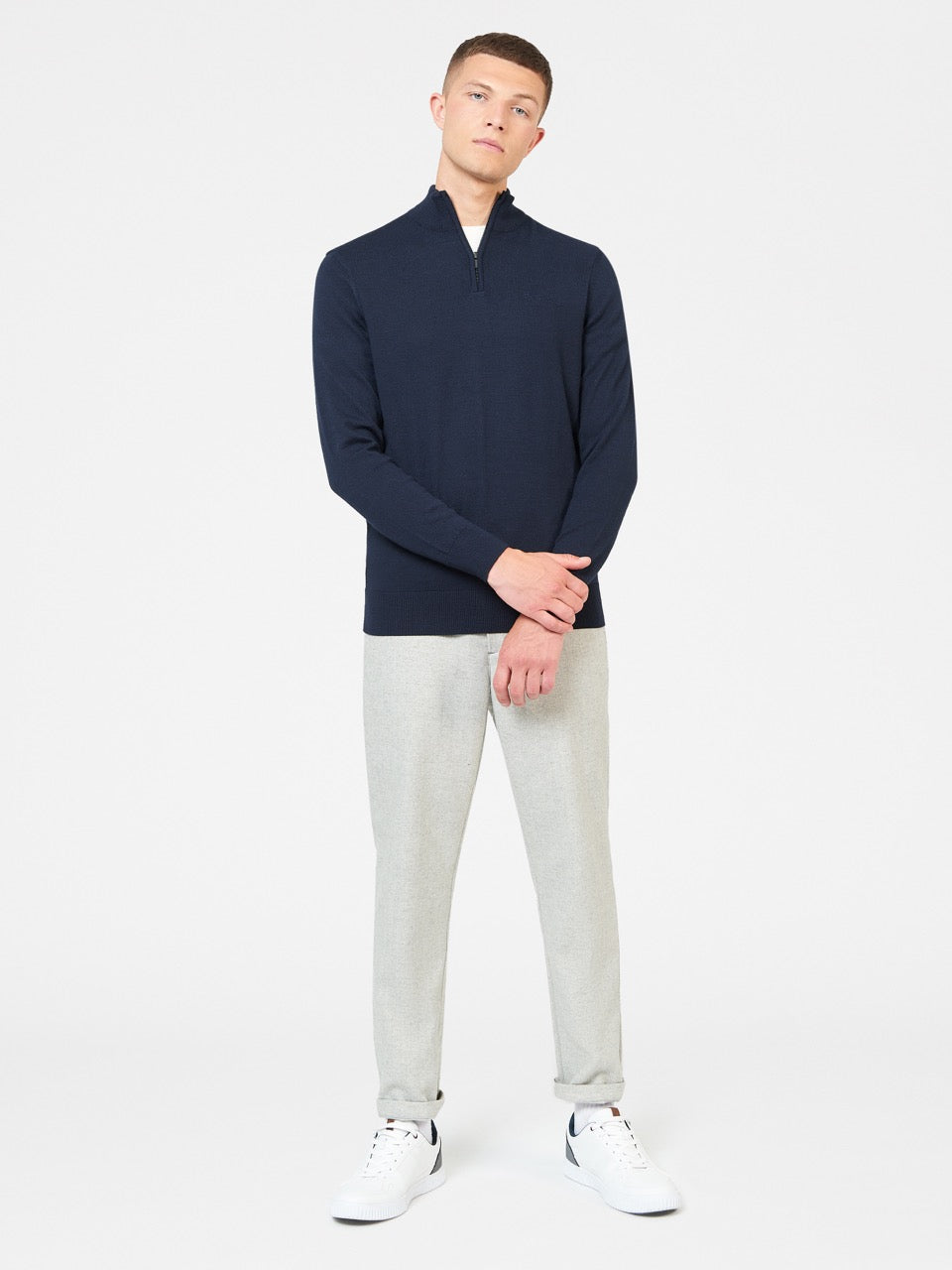 Prendas De Punto Ben Sherman Merino Half-Zip Azul Marino | 369-QDRXBC