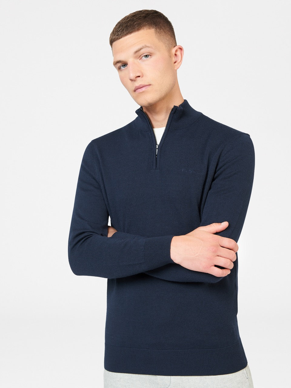 Prendas De Punto Ben Sherman Merino Half-Zip Azul Marino | 369-QDRXBC