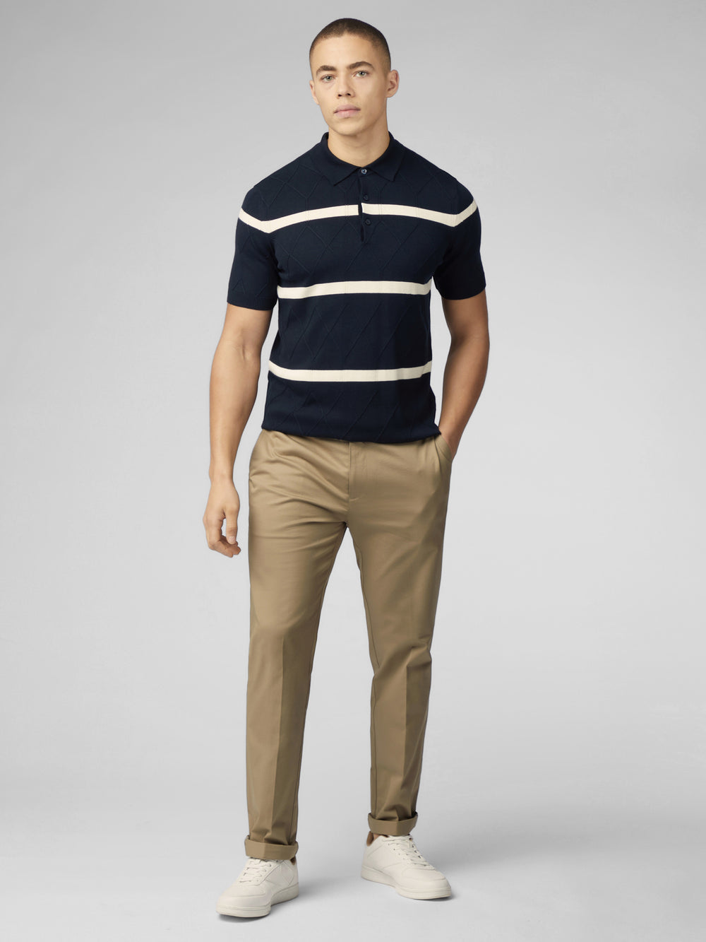 Prendas De Punto Ben Sherman Signature Argyle Stripe Polo Azul Marino | 105-SUPBVY