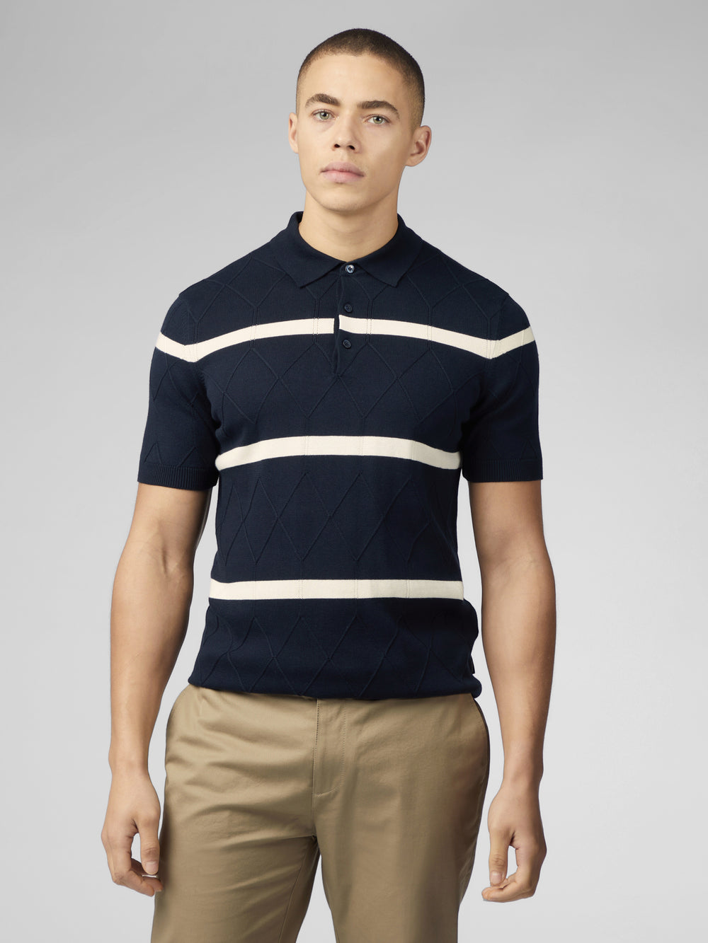 Prendas De Punto Ben Sherman Signature Argyle Stripe Polo Azul Marino | 105-SUPBVY