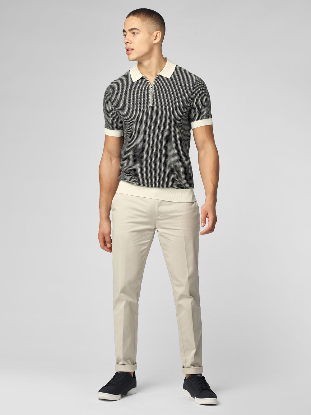 Prendas De Punto Ben Sherman Signature Bicolor Zip Neck Polo Blancas | 592-JRWACT