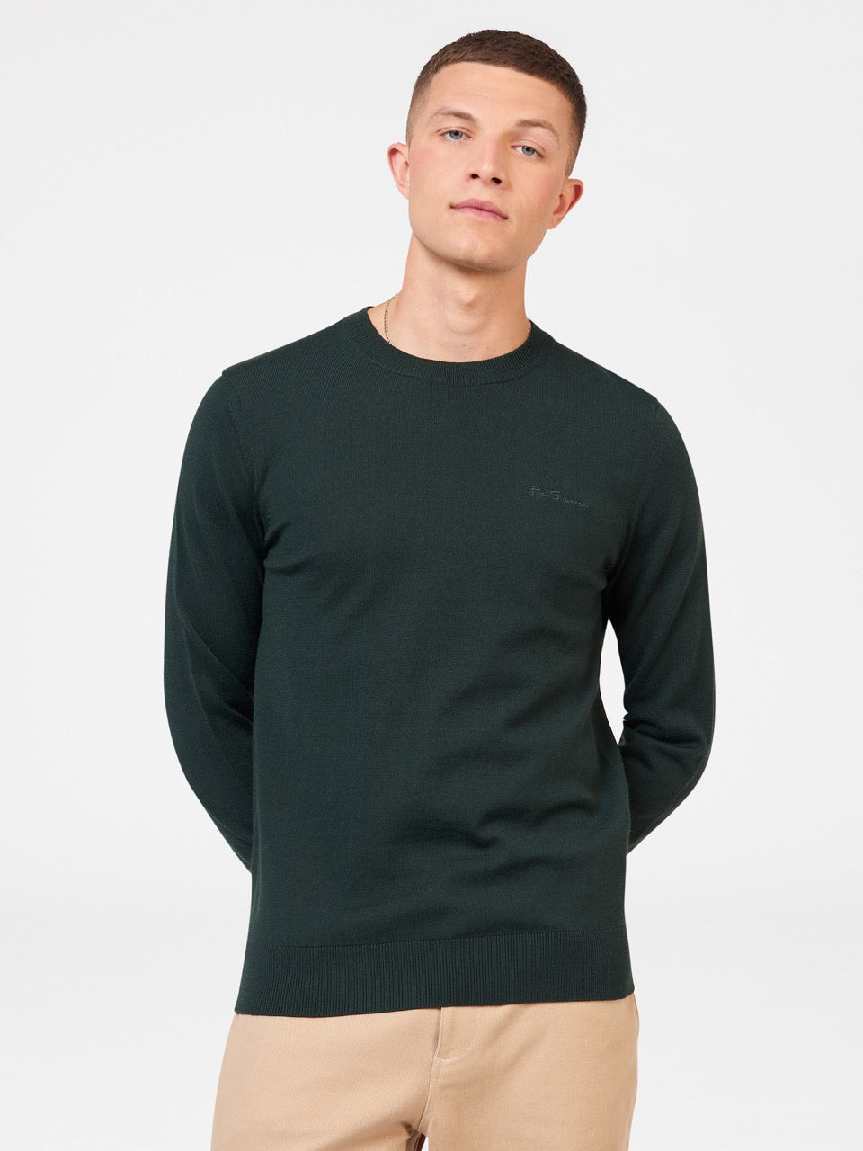 Prendas De Punto Ben Sherman Signature Merino Crewneck Verde Oscuro | 346-QMDGUJ