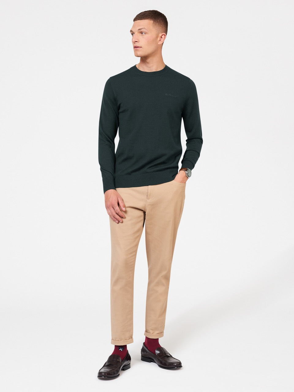 Prendas De Punto Ben Sherman Signature Merino Crewneck Verde Oscuro | 346-QMDGUJ