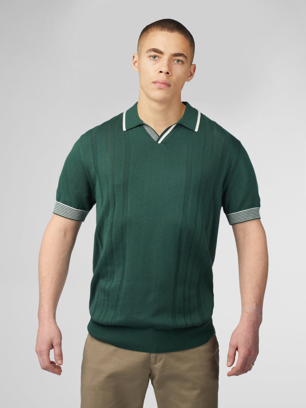 Prendas De Punto Ben Sherman Signature Open Neck Polo Verde | 612-OEGCZF