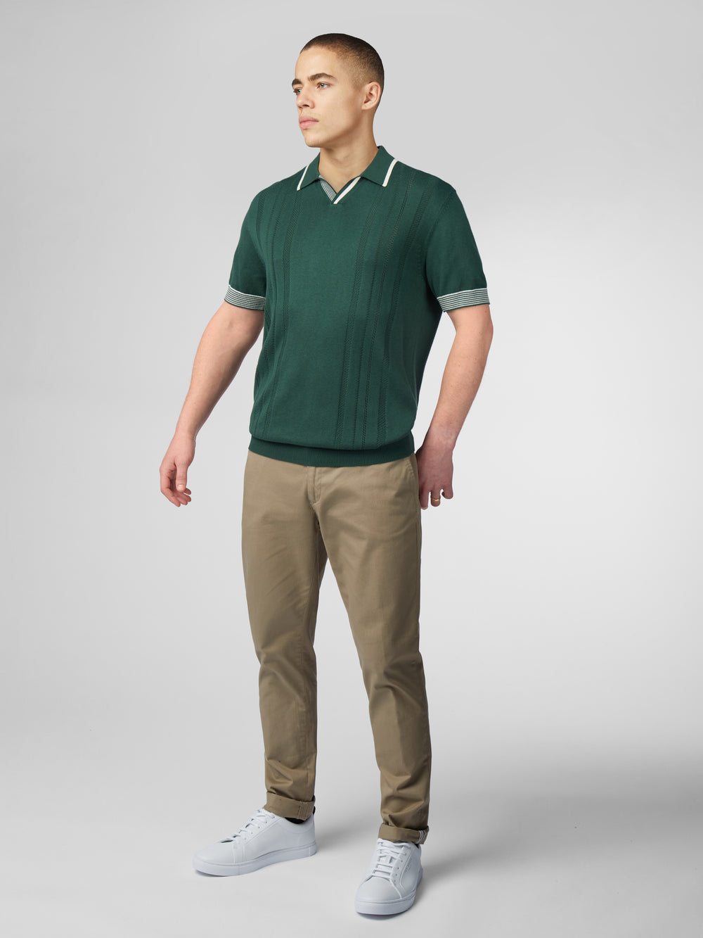 Prendas De Punto Ben Sherman Signature Open Neck Polo Verde | 612-OEGCZF