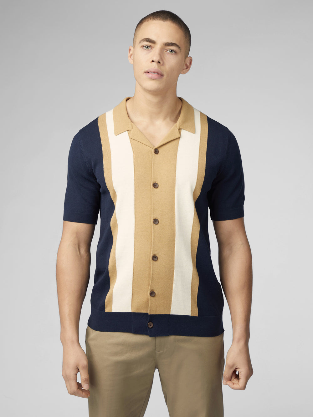 Prendas De Punto Ben Sherman Signature Resort Neck Button Through Polo Azul Marino | 618-ETLZVA