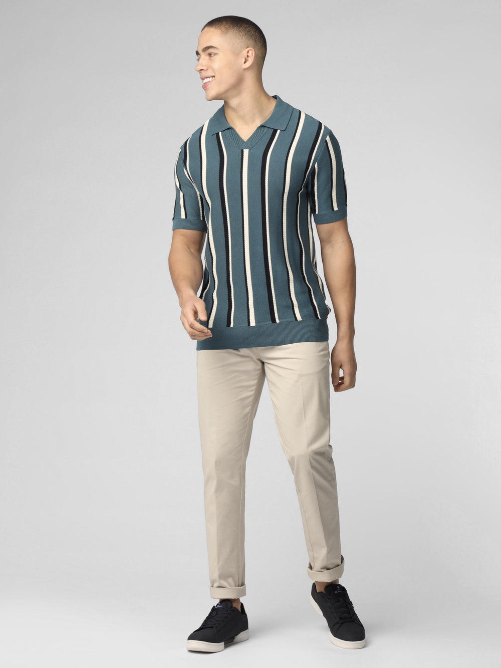 Prendas De Punto Ben Sherman Signature Vertical Stripe Open Neck Polo Turquesa | 501-SPDBOR