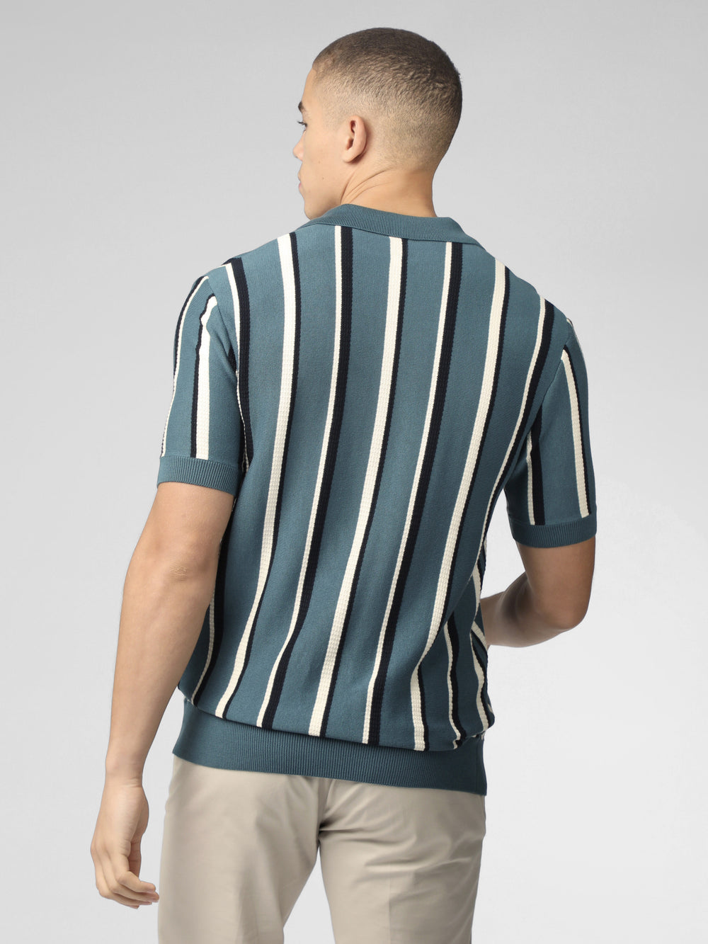 Prendas De Punto Ben Sherman Signature Vertical Stripe Open Neck Polo Turquesa | 501-SPDBOR