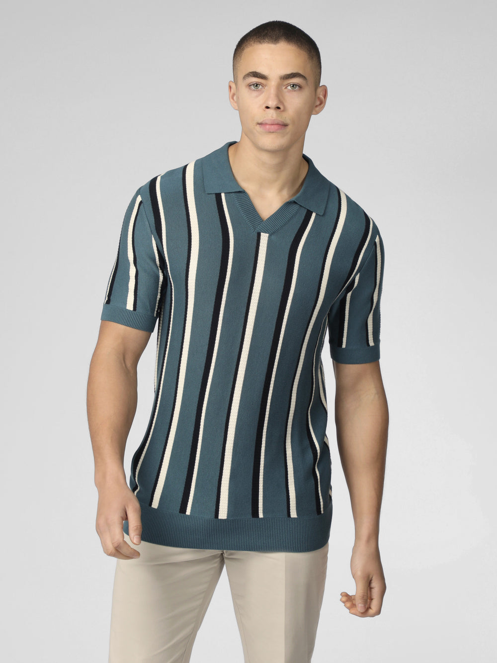 Prendas De Punto Ben Sherman Signature Vertical Stripe Open Neck Polo Turquesa | 501-SPDBOR