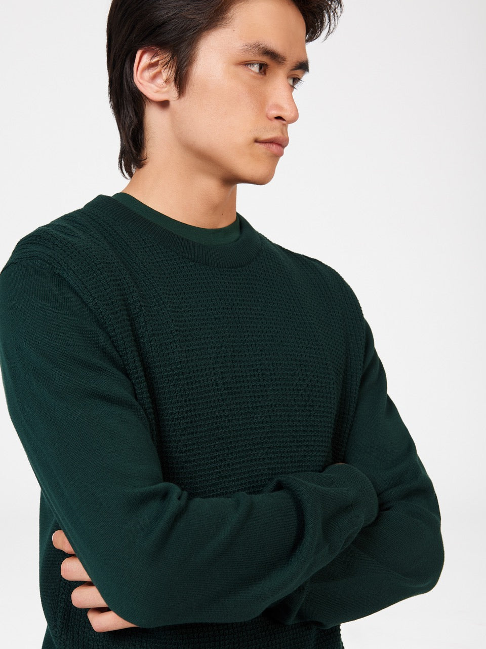 Prendas De Punto Ben Sherman Textured Crewneck Verde Oscuro | 206-LIEUPC