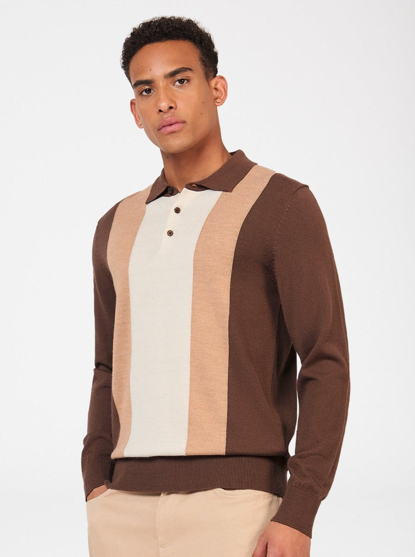 Suéteres De Cuello Polo Ben Sherman Block Stripe Merino Chocolate | 310-TZKAMV