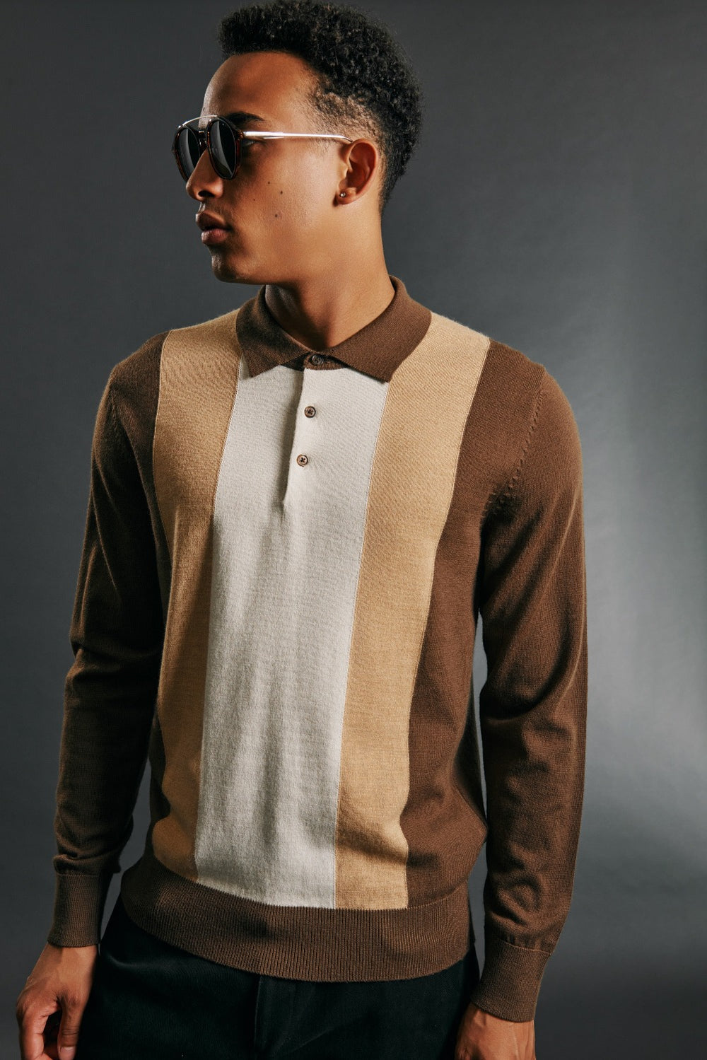 Suéteres De Cuello Polo Ben Sherman Block Stripe Merino Chocolate | 310-TZKAMV