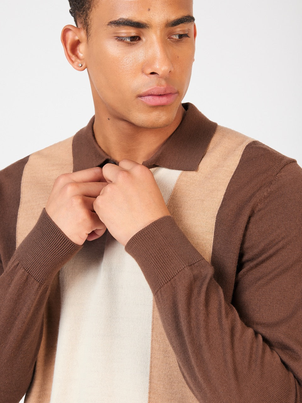 Suéteres De Cuello Polo Ben Sherman Block Stripe Merino Chocolate | 310-TZKAMV