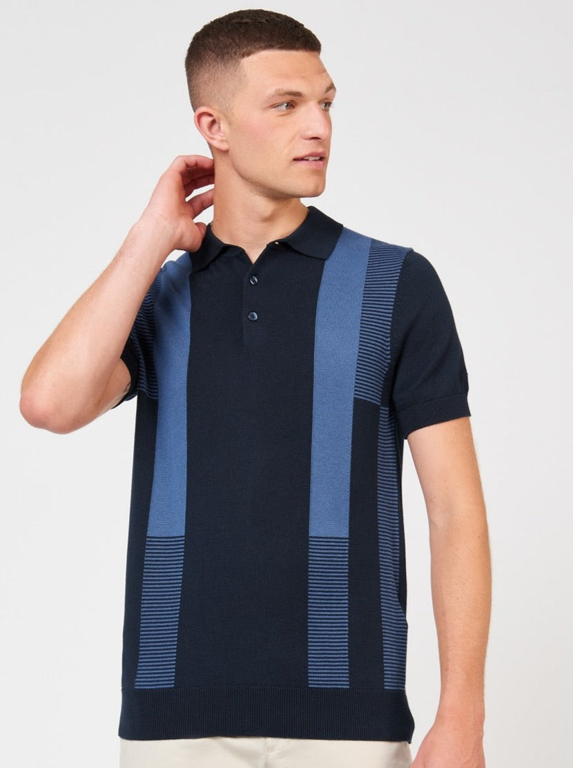 Suéteres De Cuello Polo Ben Sherman Intarsia Stripe Azul Marino | 345-BDULXP