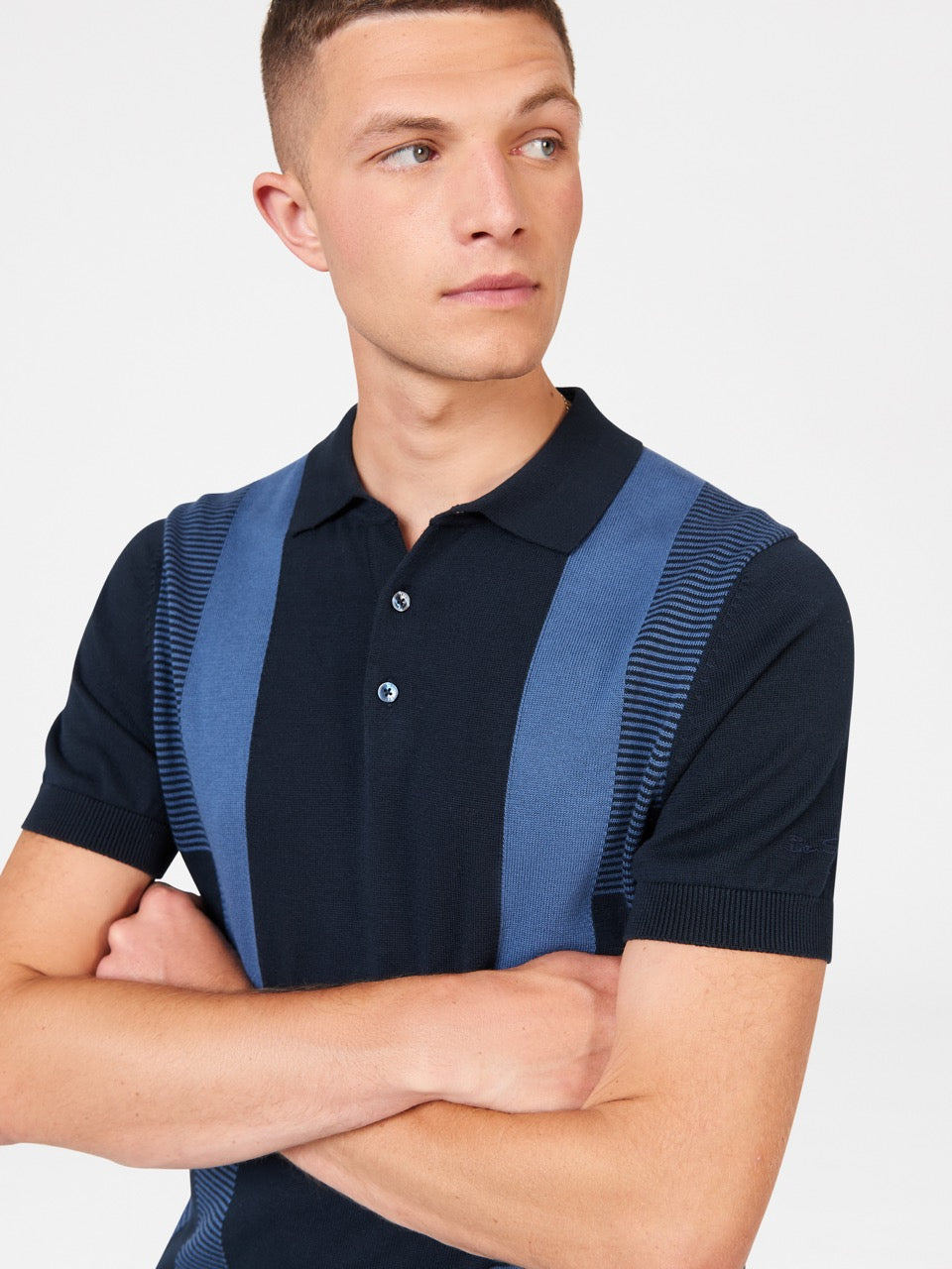 Suéteres De Cuello Polo Ben Sherman Intarsia Stripe Azul Marino | 345-BDULXP