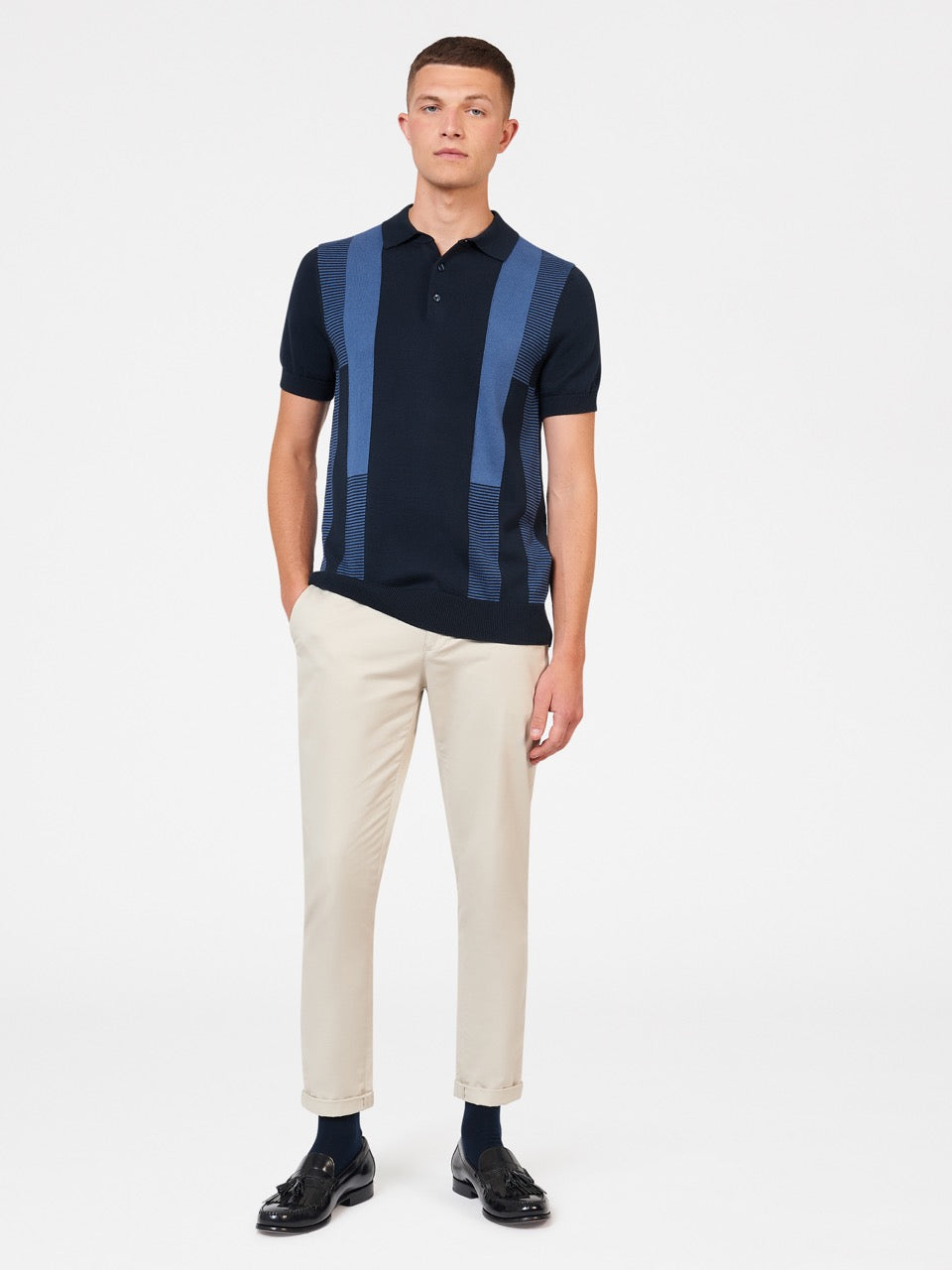 Suéteres De Cuello Polo Ben Sherman Intarsia Stripe Azul Marino | 345-BDULXP