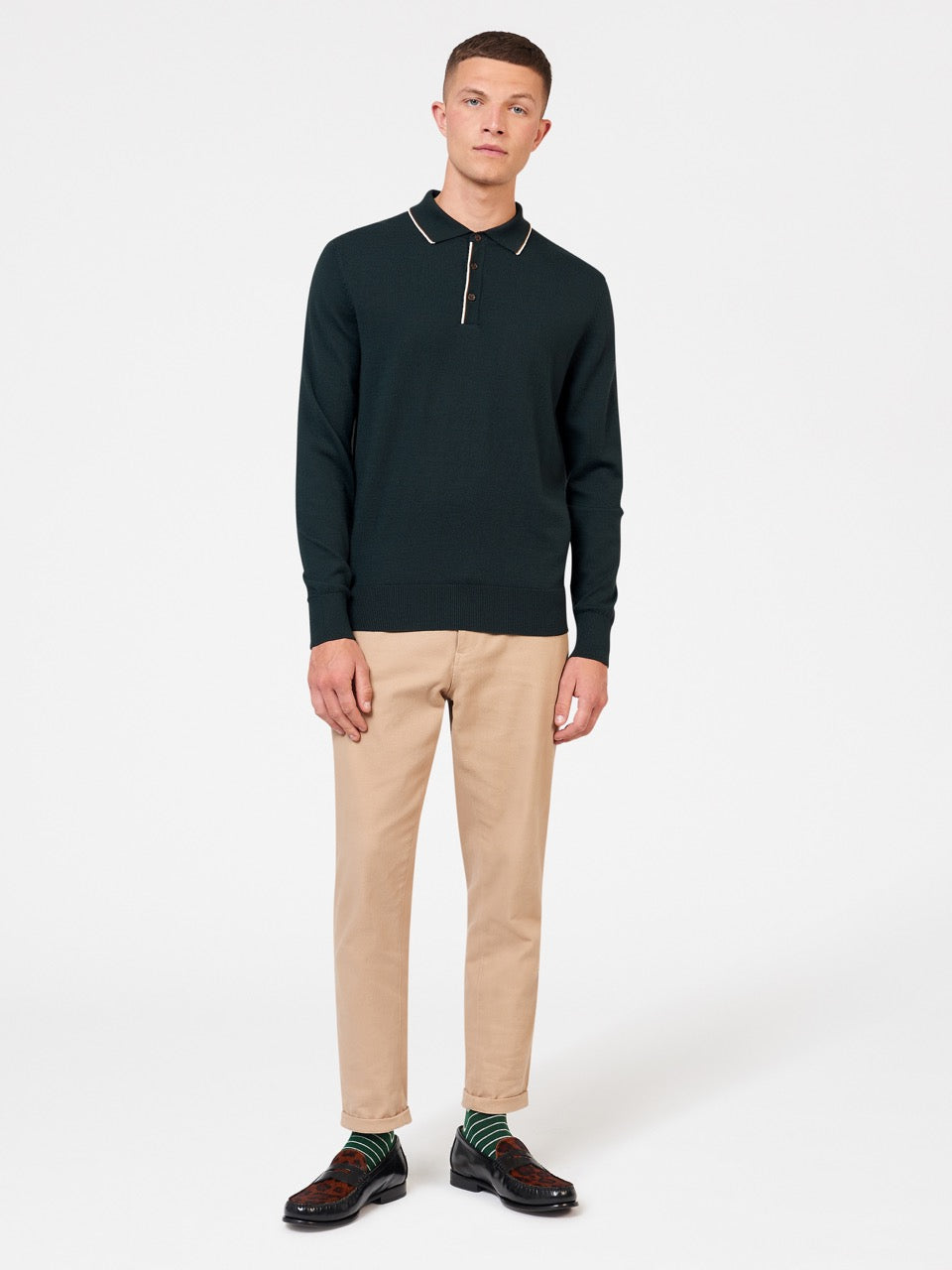 Suéteres De Cuello Polo Ben Sherman Tipped Merino Verde Oscuro | 397-HSQMLU