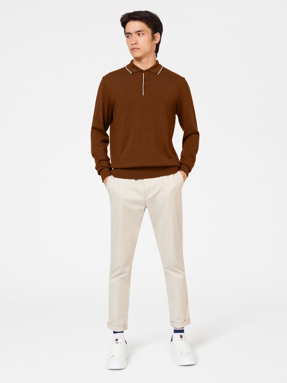 Suéteres De Cuello Polo Ben Sherman Tipped Merino Marrones | 791-CVDZSW